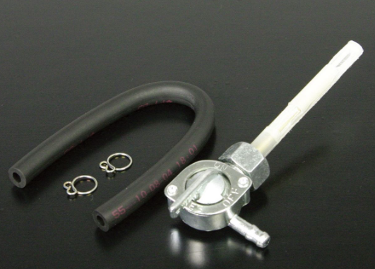 Metal U-bolt, hose, and connectors on a black background