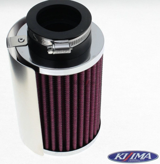 K&N air filter with a black top and purple pleated filter on a white background