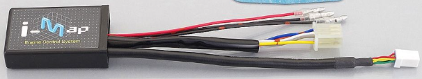 Electronic component with wires labeled 'i-Map' on a gray background