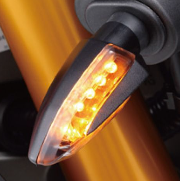 Amber LED indicator light on a motorcycle