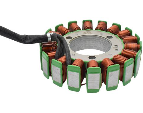 Electrical stator with copper coils on a white background