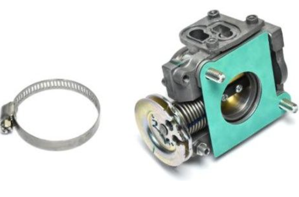 Mechanical component with a hose clamp on a white background