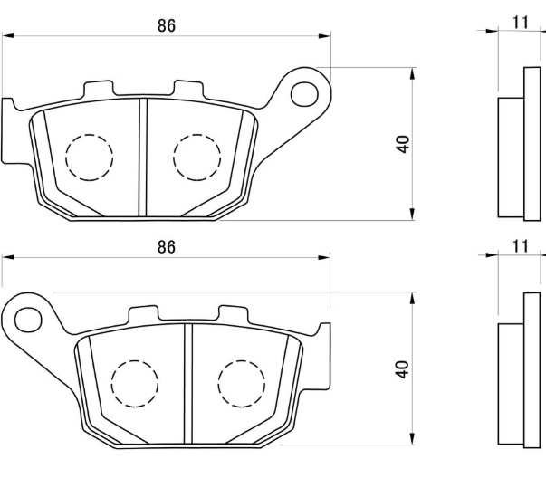 Technical drawing of brake pads with dimensions