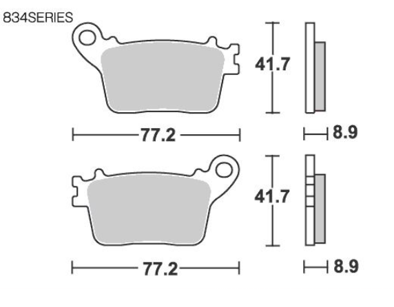 Brake pad dimensions with measurements on a white background