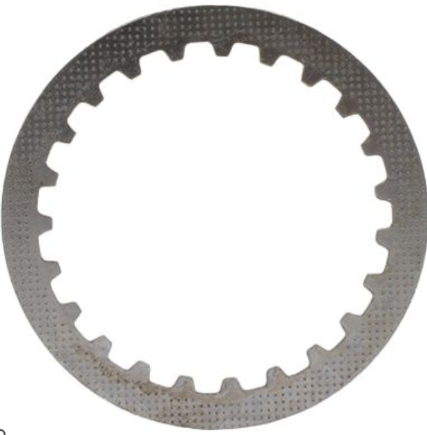 Metallic clutch plate with teeth on a white background