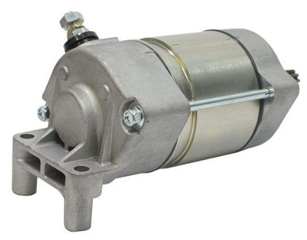 Metallic starter motor on a white background