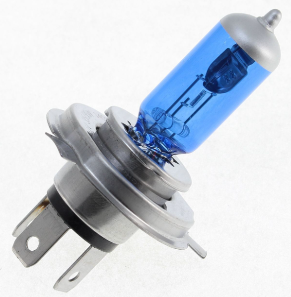 Car headlight bulb with blue glass on a white background
