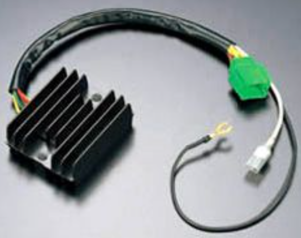 Rectifier/regulator with wiring on a gray background
