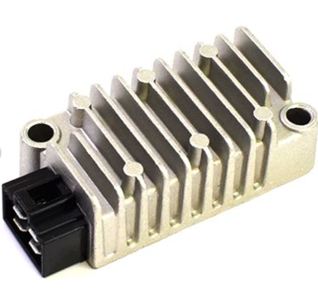 Metallic heat sink with connectors on a white background