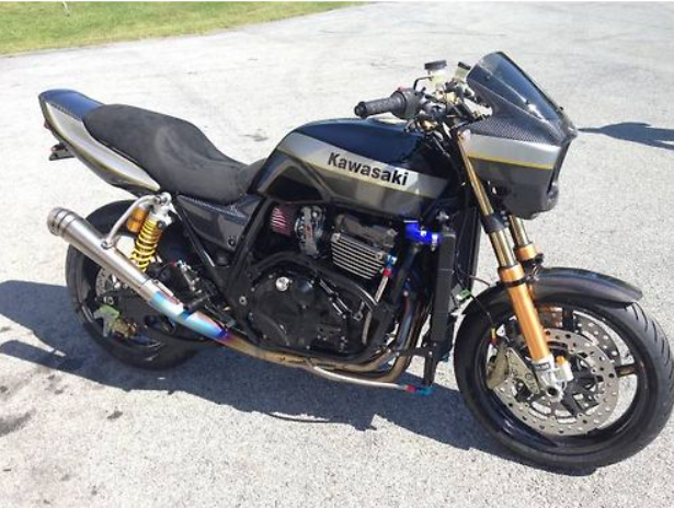 Kawasaki motorcycle on a paved road