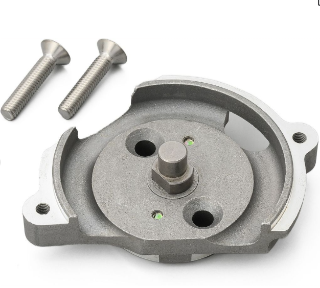 Metal mechanical component with screws on a white background