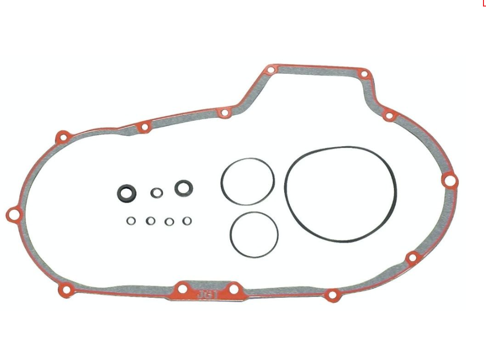 Gasket set with various gaskets on a white background
