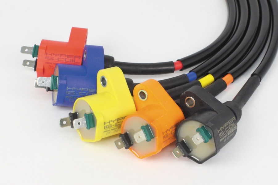 Colorful electrical connectors on a white background