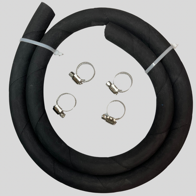 Kawasaki Z series oil cooler hose, 1m length, black fabric-wrapped, heat and pressure resistant, with four secure hose bands included.