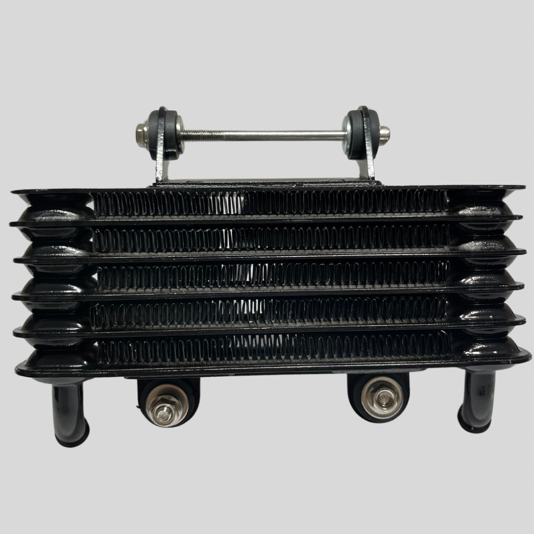 Kawasaki Z1/Z2 Z750-1000 OEM type oil cooler body with 4-stage core and floating damper mount, ideal for vintage motorcycle engine cooling upgrades.