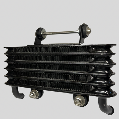 Kawasaki Z1/Z2 Z750-1000 OEM type oil cooler body with 4-stage black core and floating damper mount for racing performance upgrades