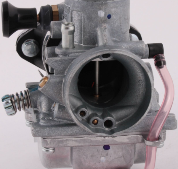 Close-up of a mechanical component with visible branding on a white background