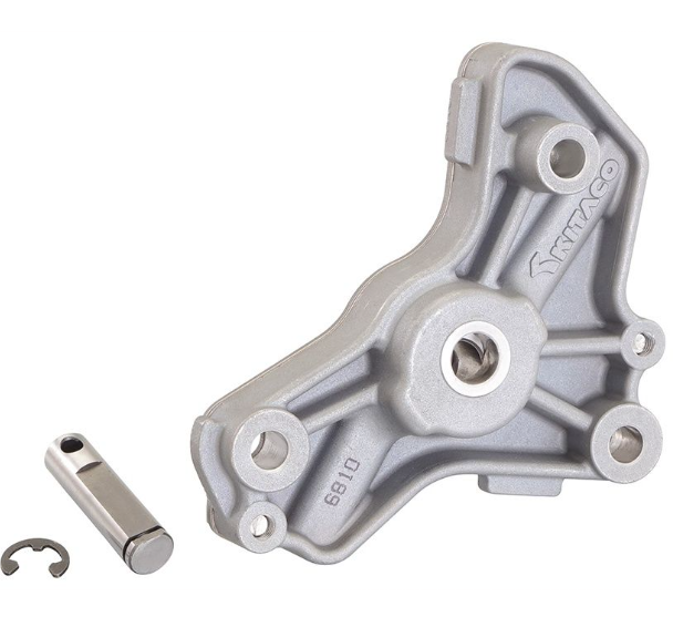 Metal mechanical component with a smaller metal part on a white background