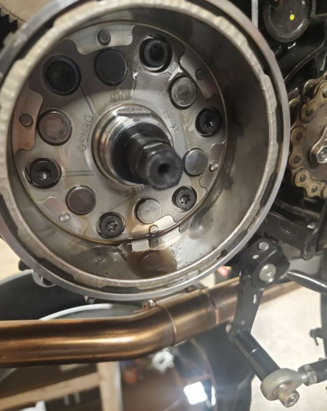 Close-up of a mechanical component, likely part of a vehicle or machinery.