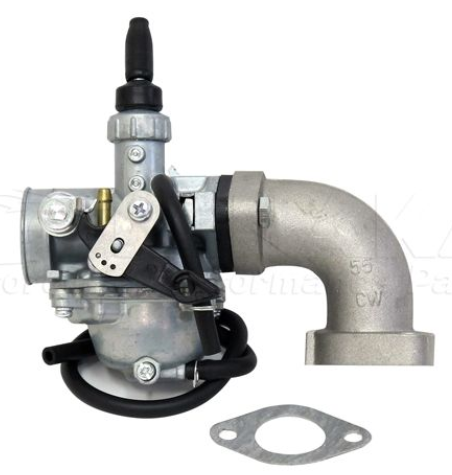 Carburetor with接管and gasket on a white background