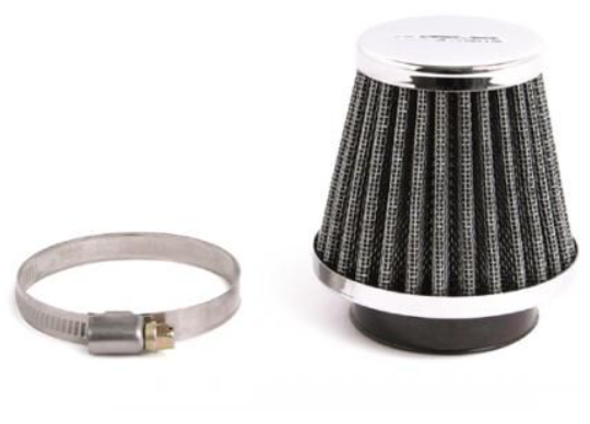 Car air filter with clamp on a white background