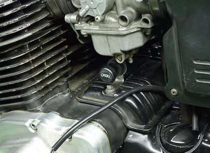 Close-up of a motorcycle engine with visible components