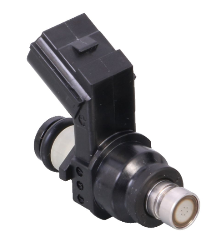 Black mechanical component on a white background