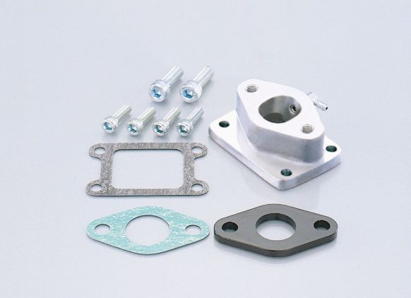 Mechanical parts including a gasket, metal plate, and screws on a light gray background