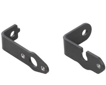 Two black metal brackets on a white background