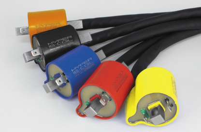 Set of colorful electrical connectors on a white background