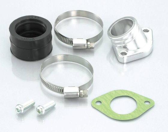 Mechanical parts including black and silver metal components on a white background