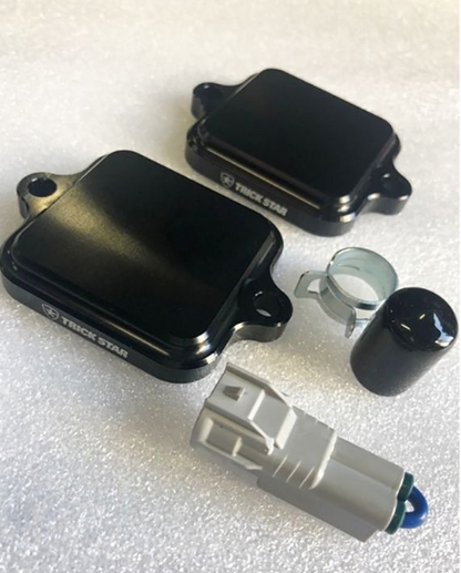 Set of black and gray automotive parts on a white background