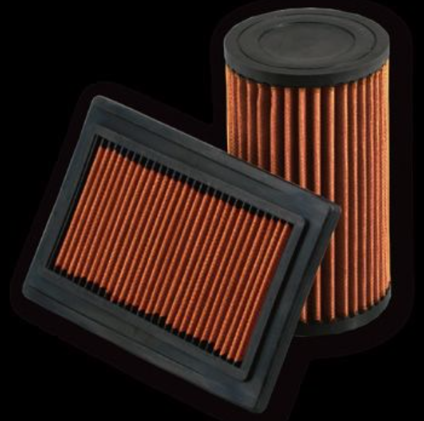 Two air filters, one rectangular and one cylindrical, on a black background