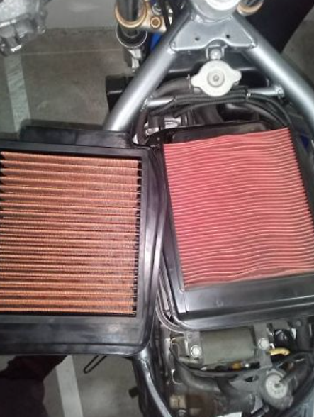 Close-up of motorcycle air filters with a blurred background
