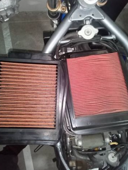Close-up of motorcycle air filters with a blurred background