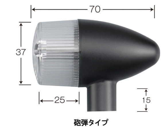 Black and clear traffic light bulb with measurements on a white background