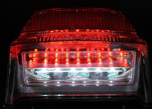 Red LED light bar on a dark background