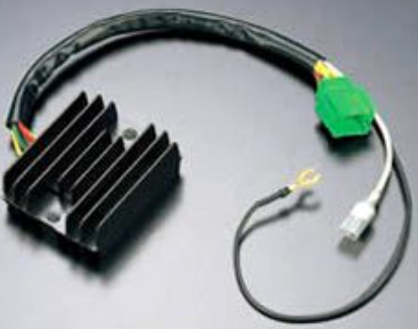 Rectifier/regulator with wiring harness on a gray background