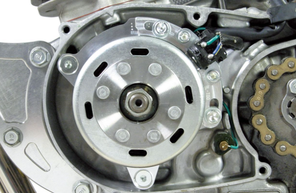 Close-up of a mechanical component with gears and metal parts.