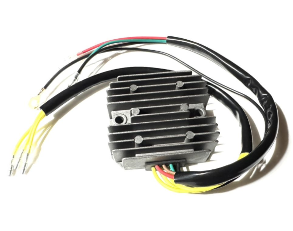 Rectangular electronic component with wires on a white background
