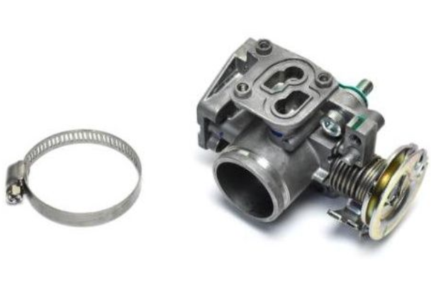 Mechanical component with a hose clamp on a white background