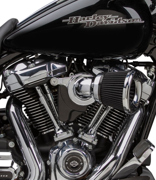 Harley-Davidson motorcycle engine with visible branding on a white background