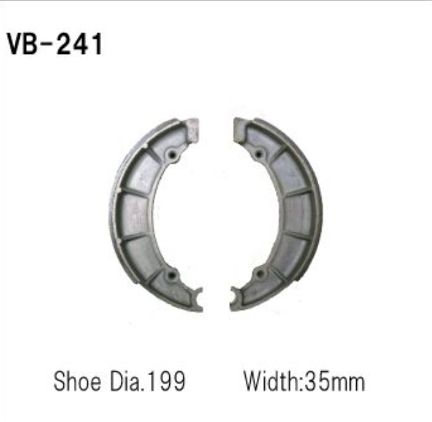 Brake shoe with specifications on a white background