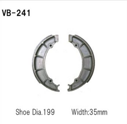 Brake shoe with specifications on a white background