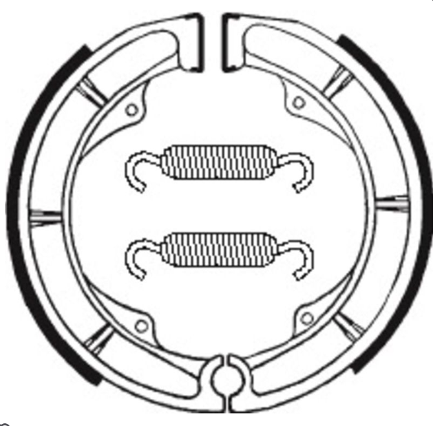 Black and white illustration of a brake shoe with springs