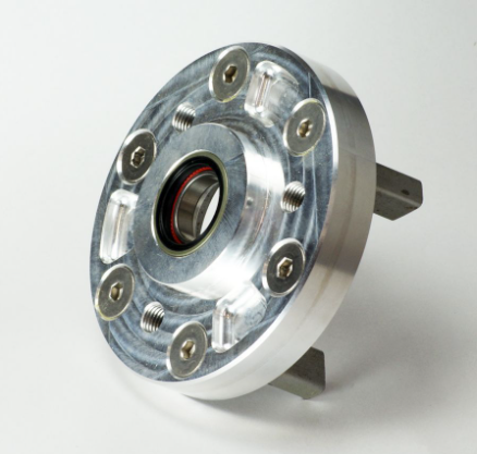 Metal mechanical component with bearings on a white background