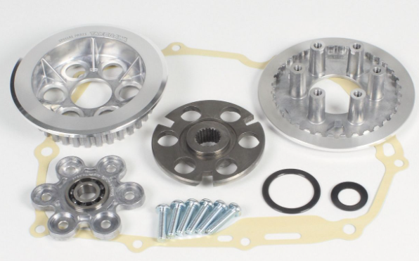Mechanical parts including gears and bearings on a white background
