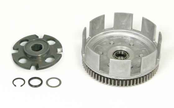 Metal gear components on a white background