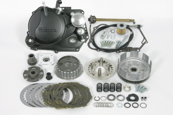 Motorcycle engine parts on a white background