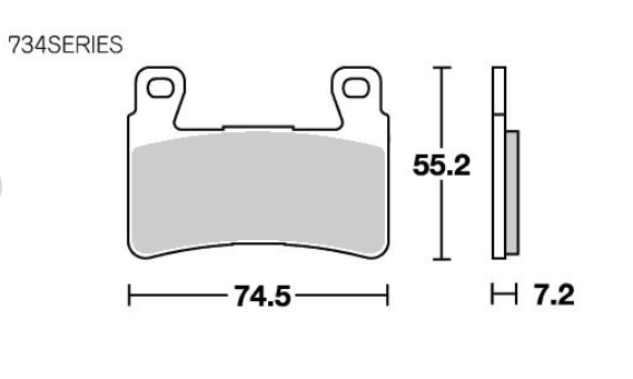 Technical drawing of a brake pad with dimensions labeled